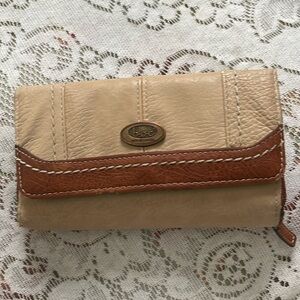 B.O.C. Cream Wallet Used,  small hole from trying to snap in the wrong spot.